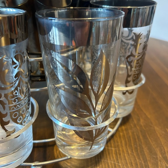 Vintage MCM Kimiko Silver Heraldic Highball Glassware Barware Caddy - Picture 7 of 11